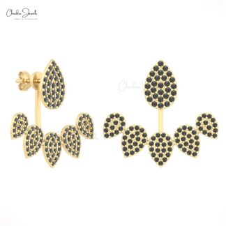 Diamond Cuff Jackets Earrings In Real 14k Gold Black Diamond Detachable Dainty Studs