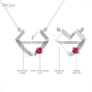 AAA Pink Tourmaline Lips Chain Necklace In Solid 14k Gold Diamond Hubb Necklaces For Her
