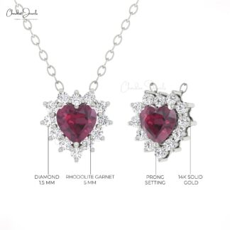 Dainty Diamond Half Halo Ring With 5mm Rhodolite Garnet 14k Real Gold Open Rings For Her