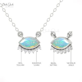 Gemstone Floating Necklace In 14k Real Gold Fire Opal And Diamond Dainty Chain Necklaces