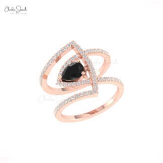 Cocktail Diamond Ring With 0.63 Ct Black Diamond Prong Set In 14k Pure Gold Unique Rings