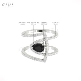 Cocktail Diamond Ring With 0.63 Ct Black Diamond Prong Set In 14k Pure Gold Unique Rings