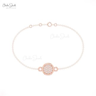 Genuine White Diamond Disc Bracelet With 14k Real Gold Thin Chain Women Bracelets