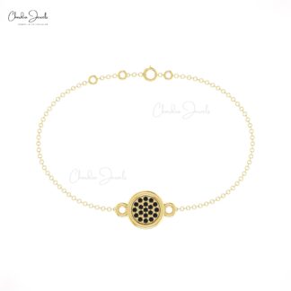 Cluster Chain Disc Bracelet In Solid 14k Gold Black Diamond 0.08 Ct Round Fine Jewelry