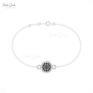 Cluster Chain Disc Bracelet In Solid 14k Gold Black Diamond 0.08 Ct Round Fine Jewelry