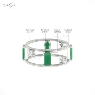 Baguette Twisted Wire Ring In 14k Real Gold Emerald And Diamond Prong Set Rings For Her