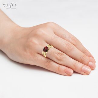 Bypass Handmade Ring In 14k Real Gold Red Garnet 2.45 Ct Oval Cut And Diamond Rings