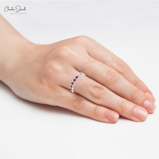 Seven Stone Stack Band In 14k Gold Ruby And Rhodolite Garnet Diamond Half Eternity Ring