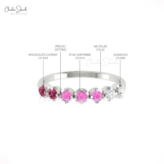 Round Cut Half Eternity Band With 2.5mm Pink Tourmaline And Sapphre Diamond Rings