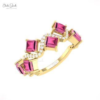 AAA Pink Tourmaline 6 Stone Ring In 14k Solid Gold G-H Diamond Engagement Rings