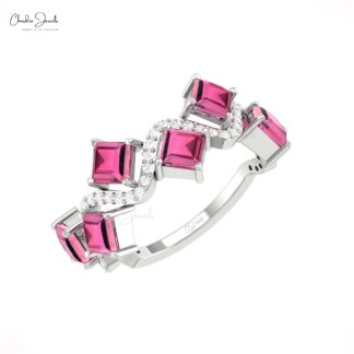 AAA Pink Tourmaline 6 Stone Ring In 14k Solid Gold G-H Diamond Engagement Rings
