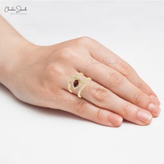 Diamond Overlapping Ring With 7x5mm Garnet January Birthstone Cocktail Ring In 14k Gold