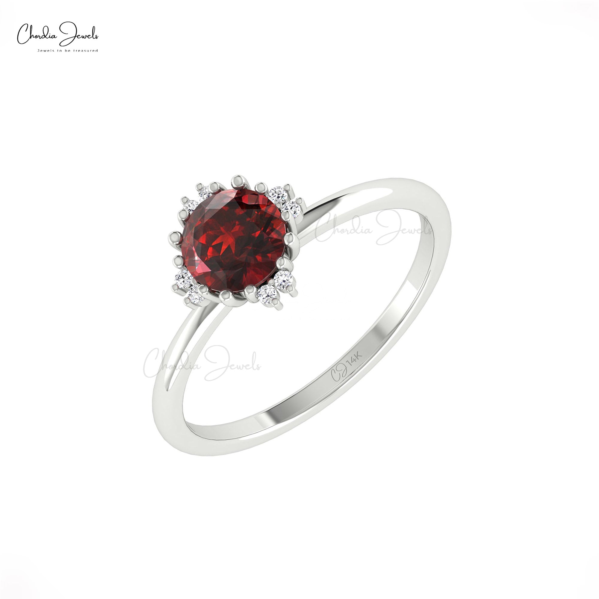 Personalized 14K Gold Garnet and Diamond Birthstone Ring for Women