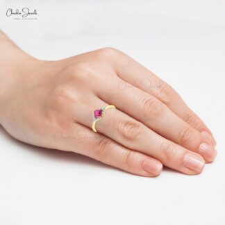 Gemstone Half Halo Ring In Solid 14k Gold Pink Tourmaline G-H Diamond Hallmark Rings