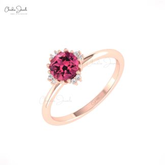 Gemstone Wedding Ring With 6mm Pink Tourmaline & Diamond Prong Set In 14k Pure Gold Ring