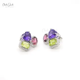Multi Stone Halo Stud earrings
