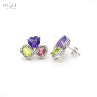Multi Stone Halo Stud earrings