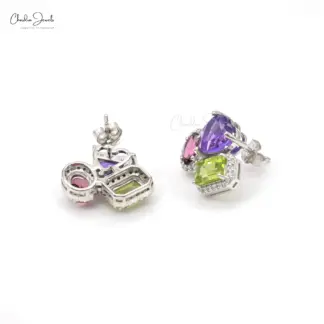 Multi Stone Halo gemstone stud earrings