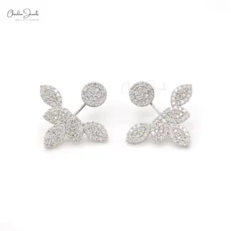 White Diamond Cuff Earrings in 14K Solid Gold