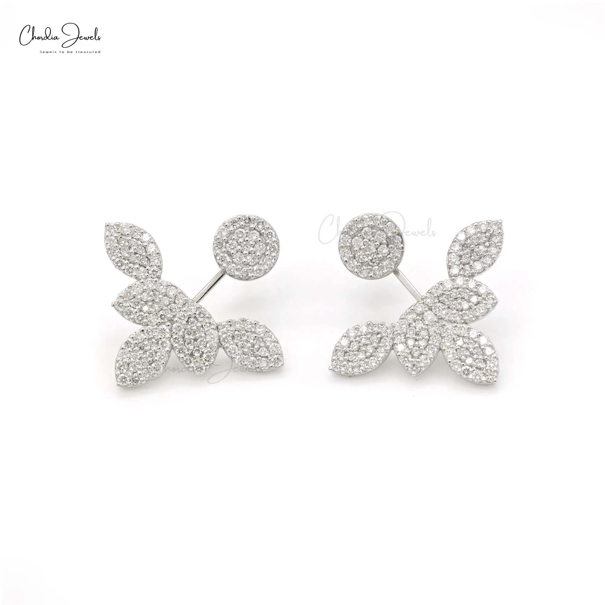White Diamond Cuff Earrings in 14K Solid Gold
