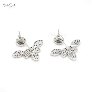 14K Solid Gold White Diamond Cuff Earrings
