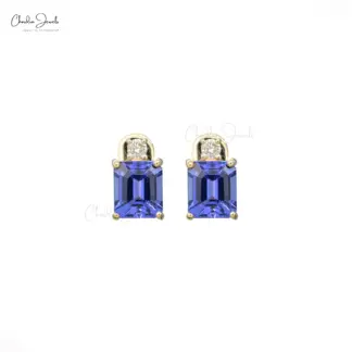 Tanzanite and Diamond Earrings in 14K Solid Yellow Gold