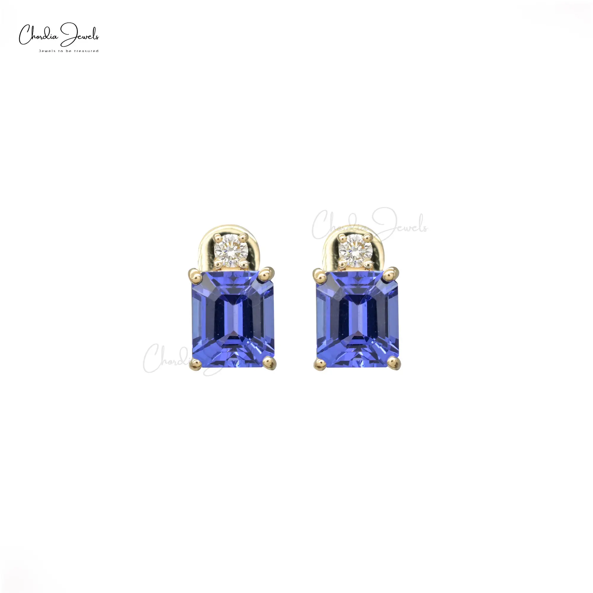 Tanzanite and Diamond Earrings in 14K Solid Yellow Gold