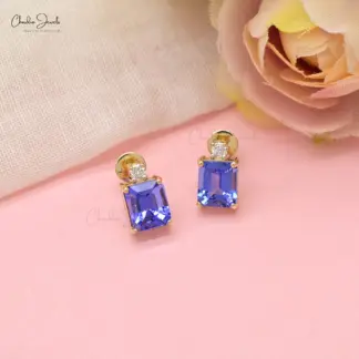 AAA Tanzanite Diamond Earrings in yellow gold