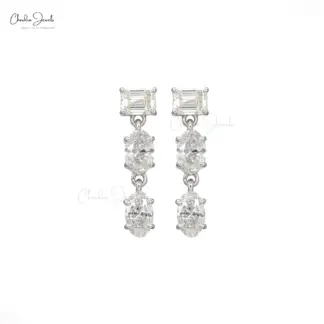 Emerald Cut and Oval Cut Diamond Earrings