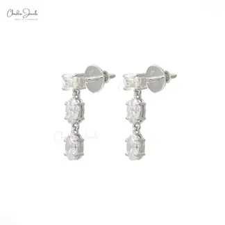 14K White Gold Diamond Dangle Earrings