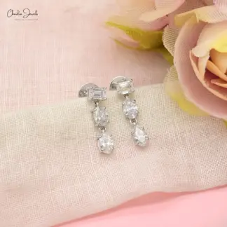 Emerald and Oval Cut Diamond Dangle Earrings