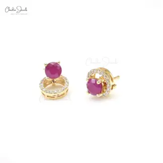 AAA ruby round-cut detachable earrings with diamond pave