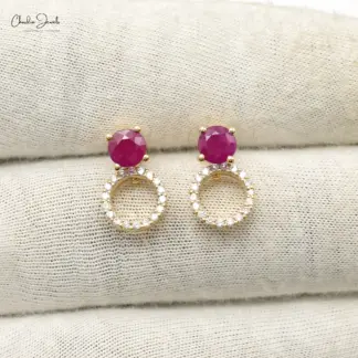 Round ruby detachable earrings with white diamond accents