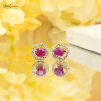 5mm round ruby detachable earrings in 14K solid gold