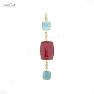 Cushion sugarloaf aquamarine and pink tourmaline pendant